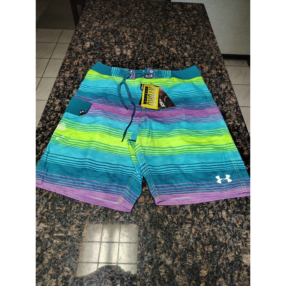 Under Armour Hydro Armour Board Shorts Mens 31 Blue Green Swim Trunks NEW